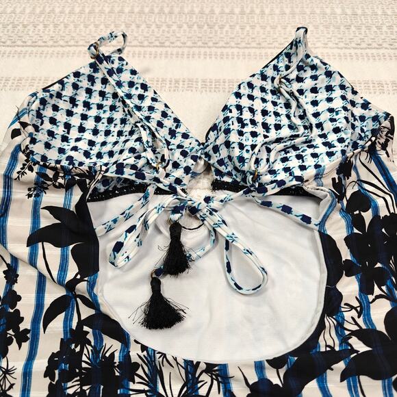 Lucky Brand Blue Black Floral Tankini Swim Set Size L NEW - Picture 5 of 6